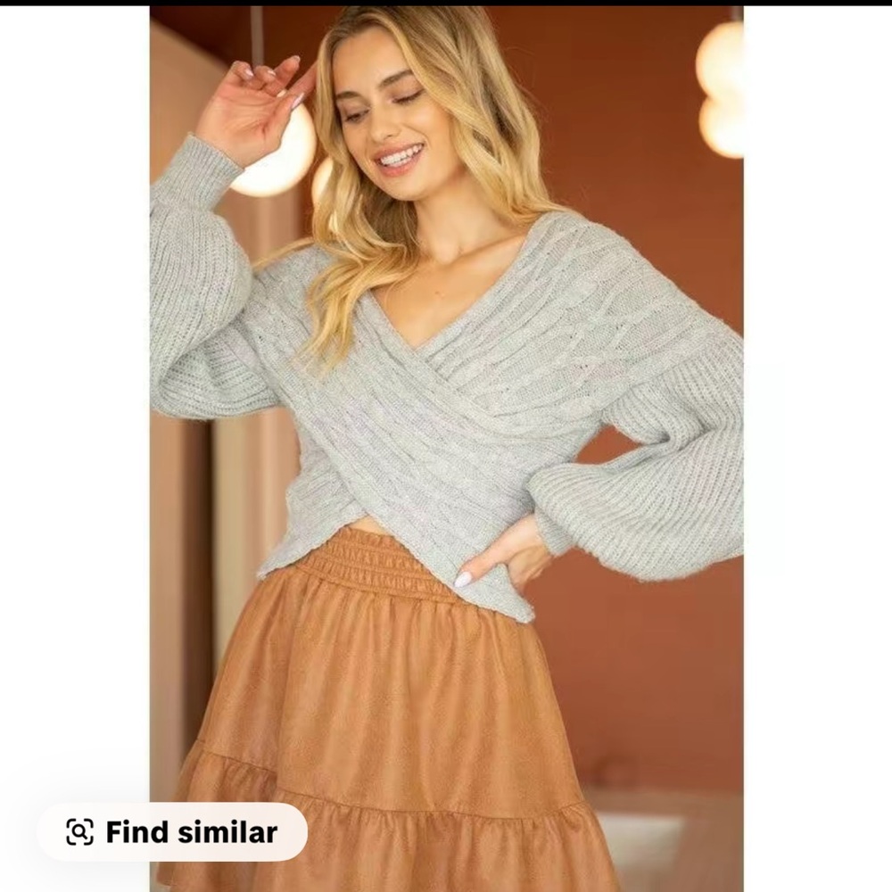 Women's Gray Wrap Sweater